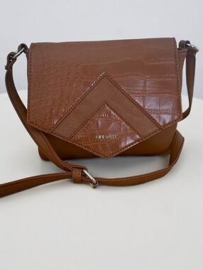 Nine West Caramel Brown Reptile Print Crossbody Bag Faux Leather